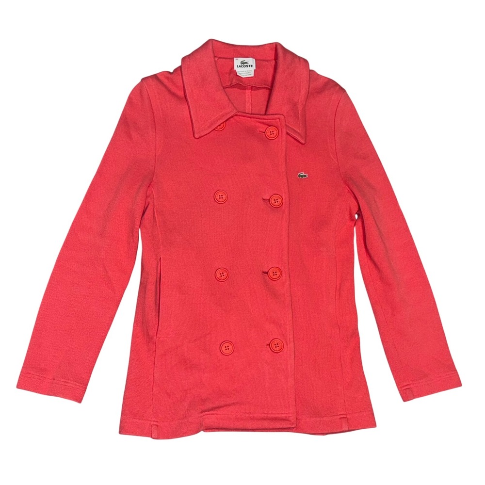 Lacoste Knit Peacoat Blazer Womens 40 M Coral Red Excellent Made In France Pique